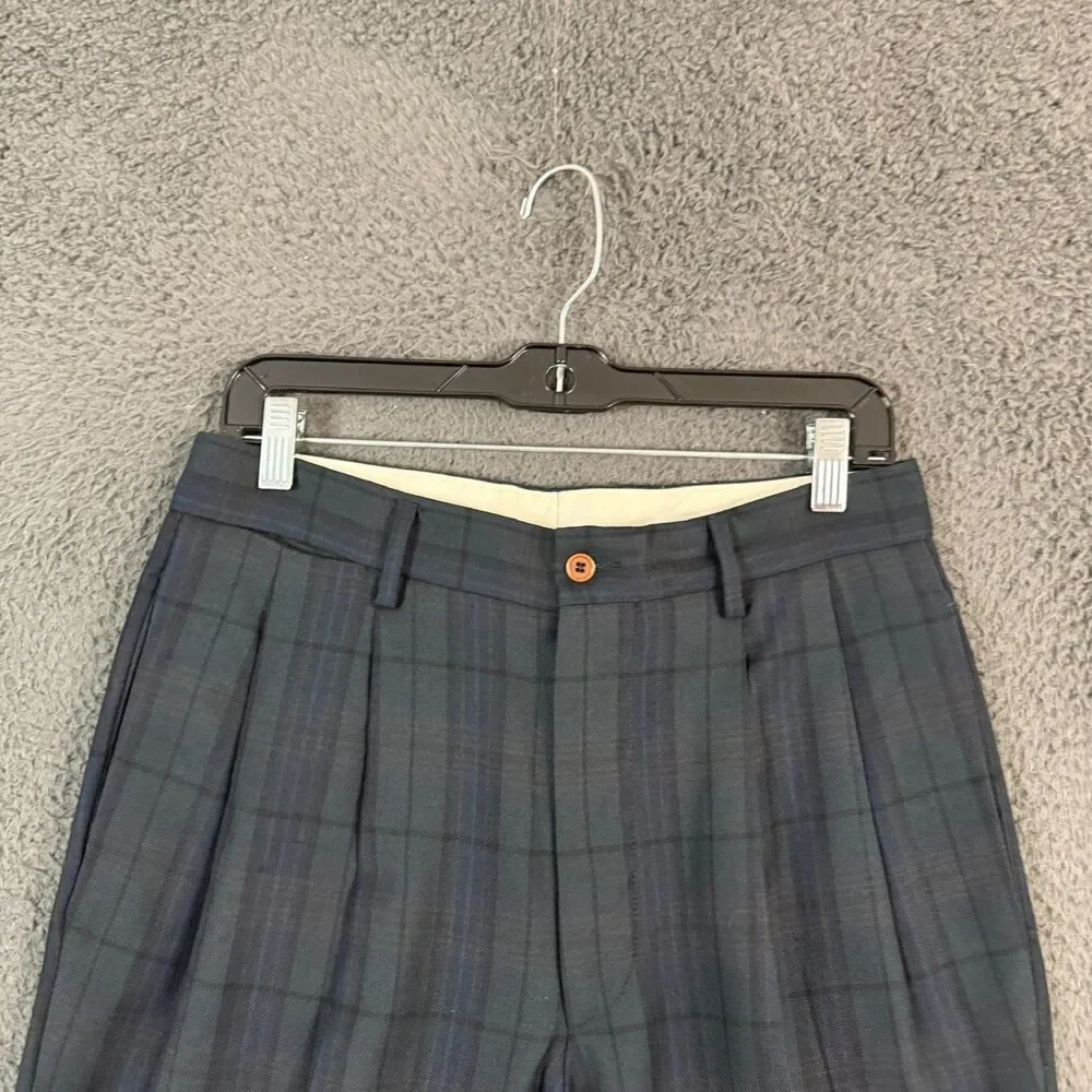 Vtg Banana Republic Dress Pants Mens 31x30 Blue Tartan Plaid Pleated Classic Fit